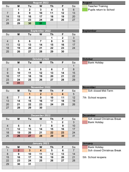 NDNSP School Calendar